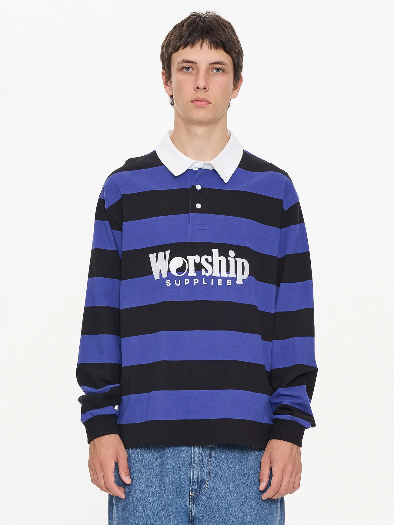 Smoko Long Sleeve Rugby Polo - Black - Cobalt - Image 6
