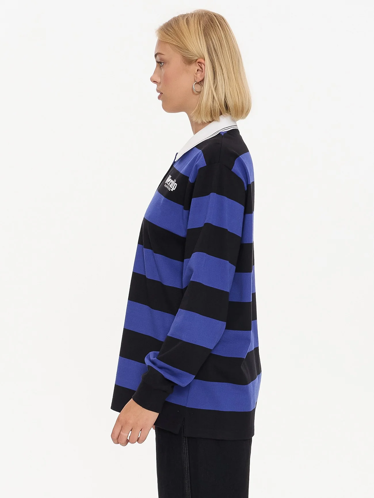Smoko Stripe Long Sleeve Polo - Black - Cobalt - Image 3