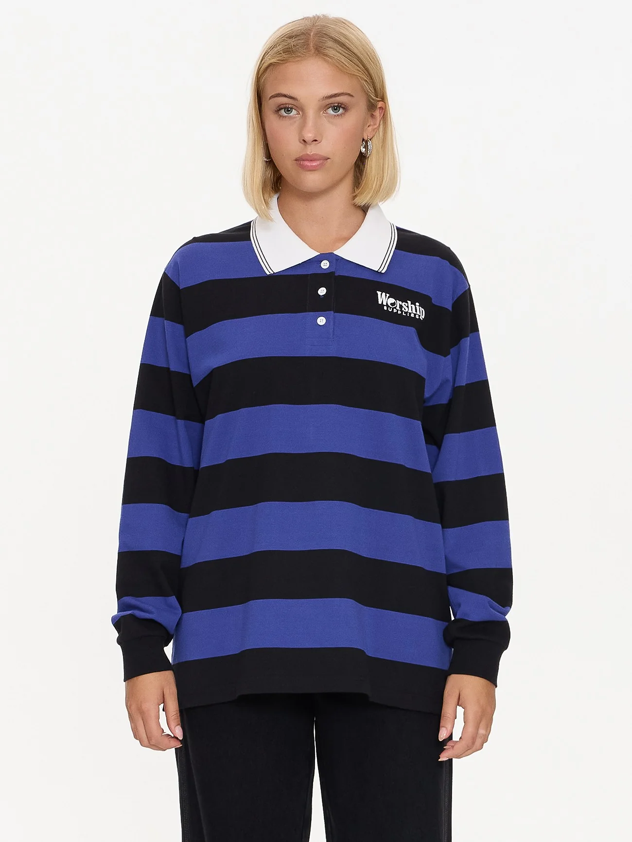 Smoko Stripe Long Sleeve Polo - Black - Cobalt - Image 4