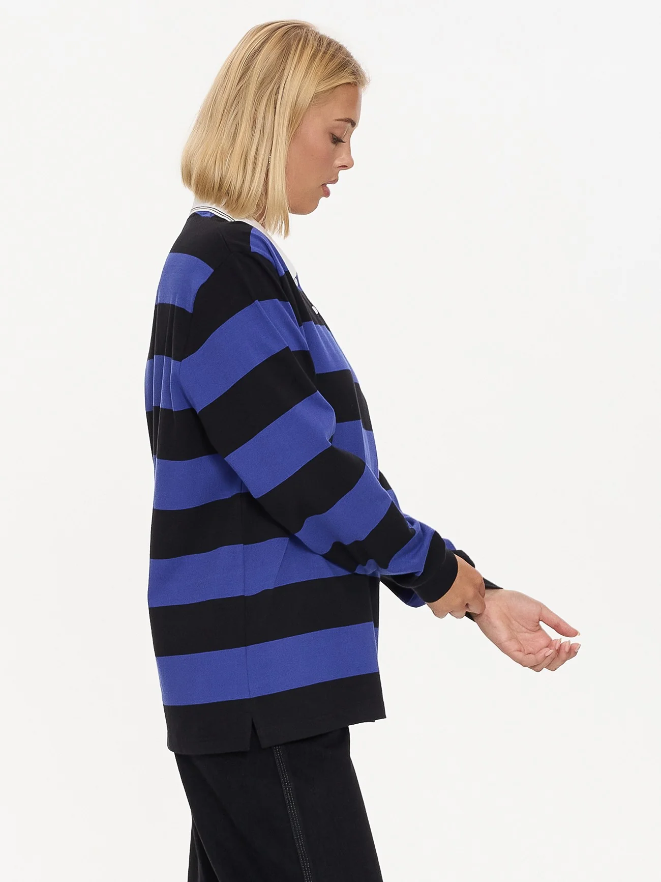 Smoko Stripe Long Sleeve Polo - Black - Cobalt - Image 5