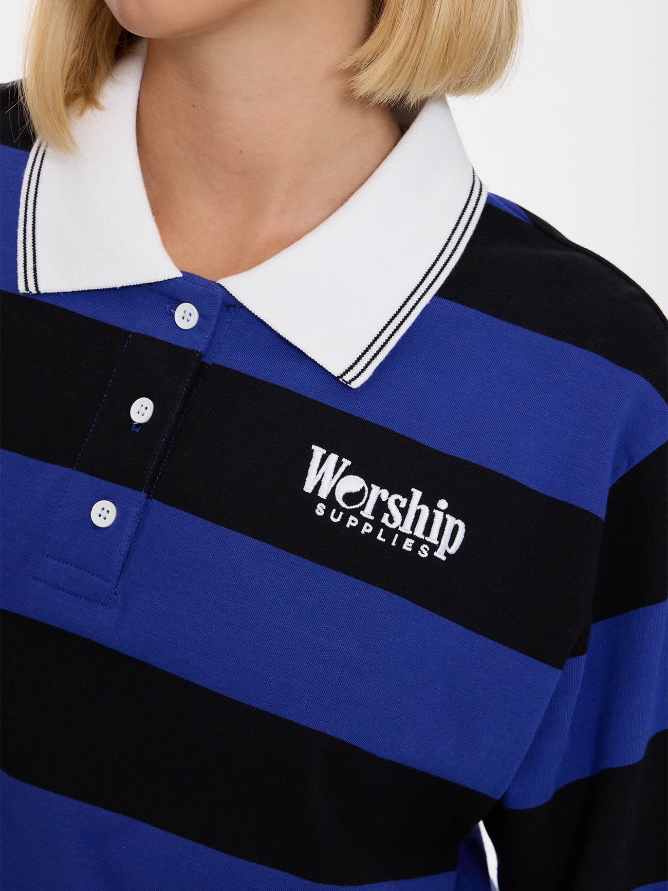 Smoko Stripe Long Sleeve Polo - Black - Cobalt - Image 6