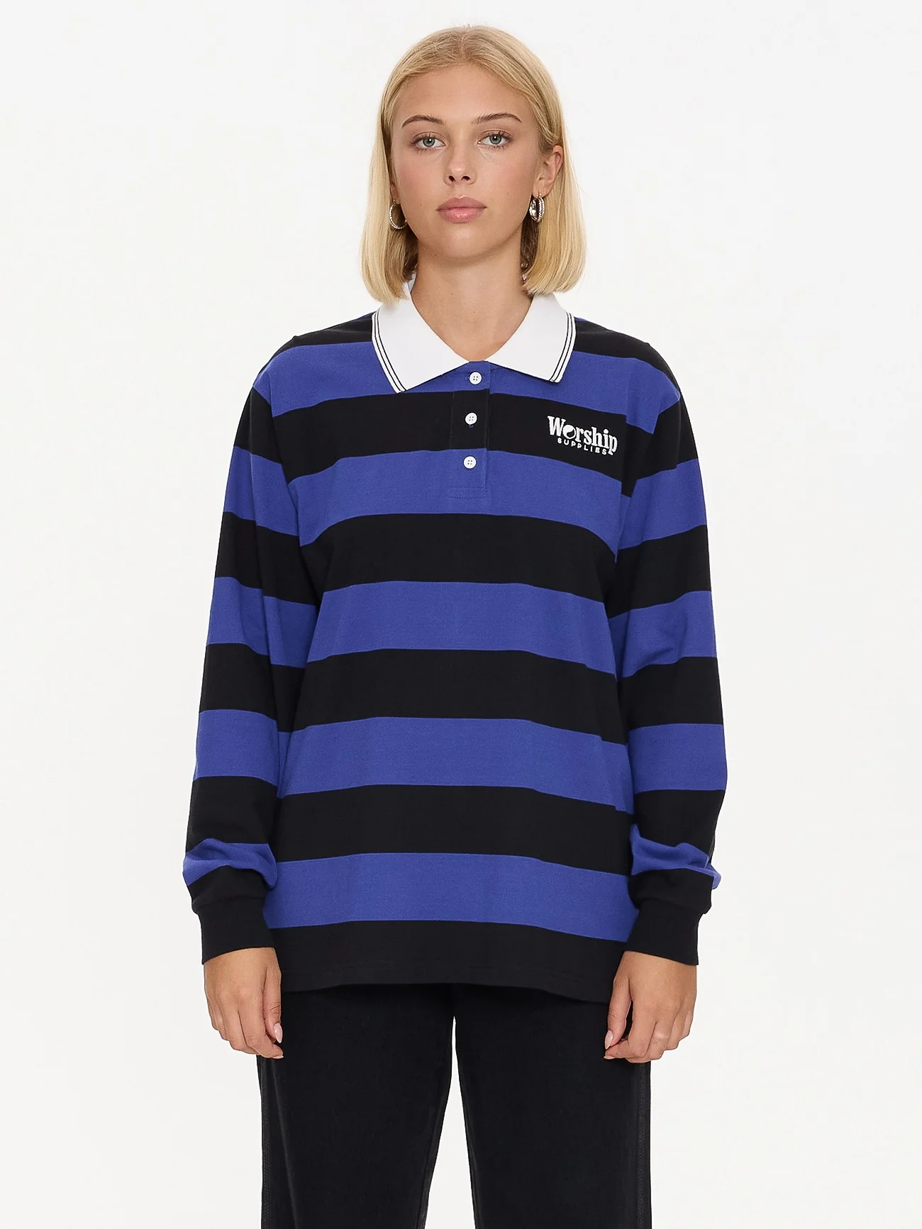 Smoko Stripe Long Sleeve Polo - Black - Cobalt - Image 7