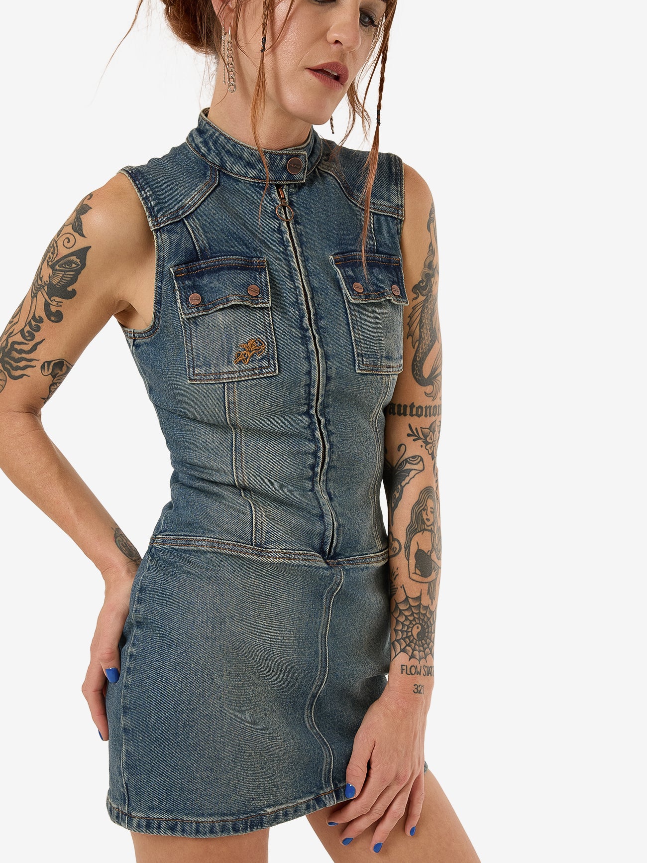 Speedy Denim Mini Dress - Dirty Mid Blue - Image 10