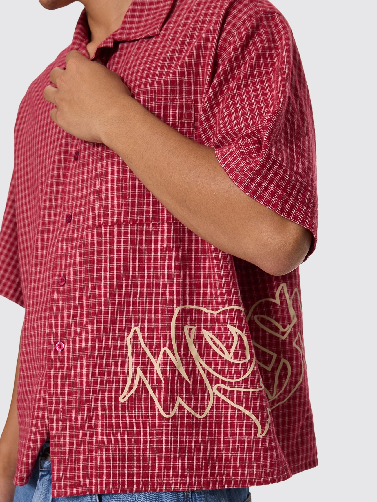 Spray Box Crop Short Sleeve Shirt - Burgundy - Image 2