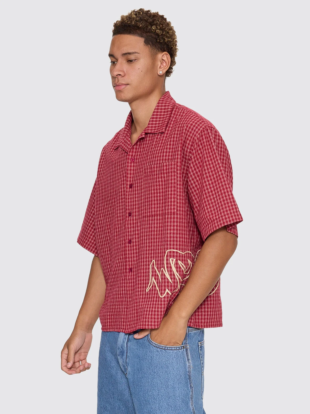 Spray Box Crop Short Sleeve Shirt - Burgundy - Image 3