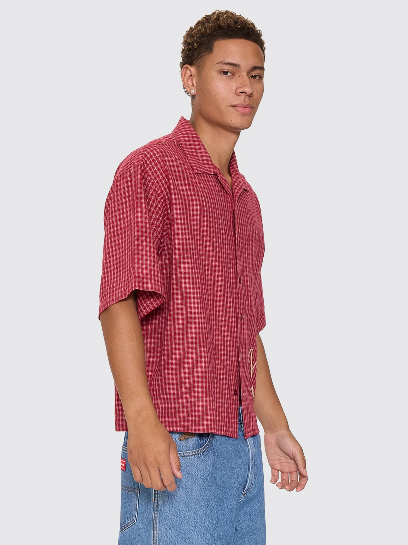 Spray Box Crop Short Sleeve Shirt - Burgundy - Image 5