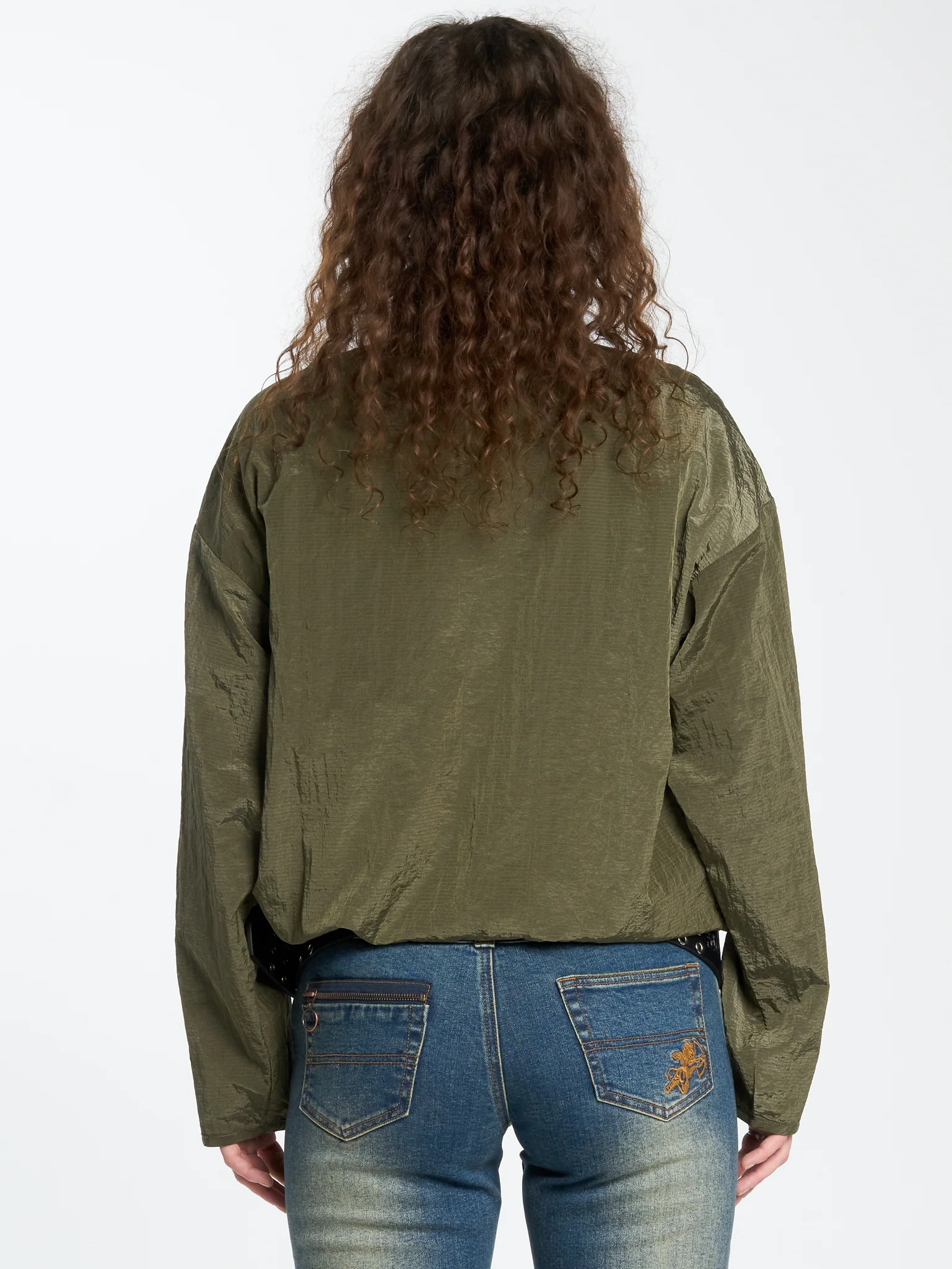 Stained Quarter Zip Nylon Jacket - Stone Grey - Image 2
