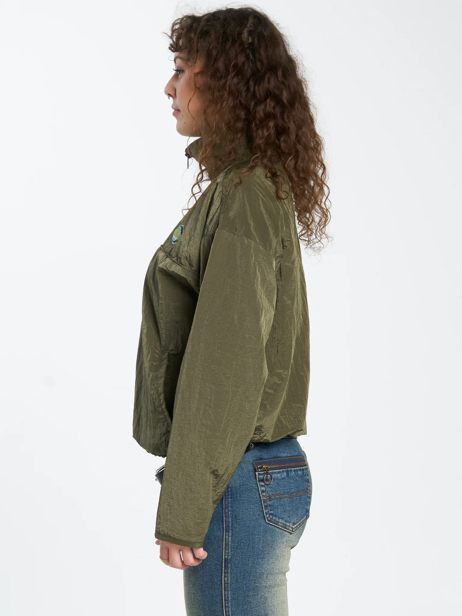 Stained Quarter Zip Nylon Jacket - Stone Grey - Image 3
