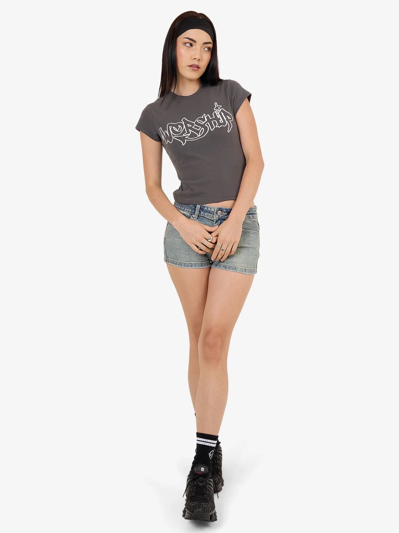 Throws Cap Sleeve Tee - Worn Black - Image 3