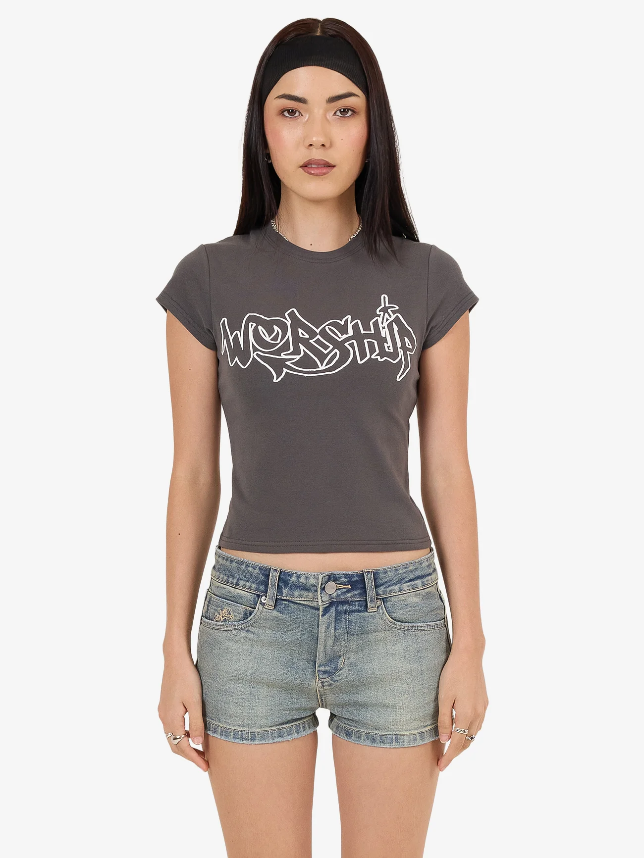 Throws Cap Sleeve Tee - Worn Black - Image 6