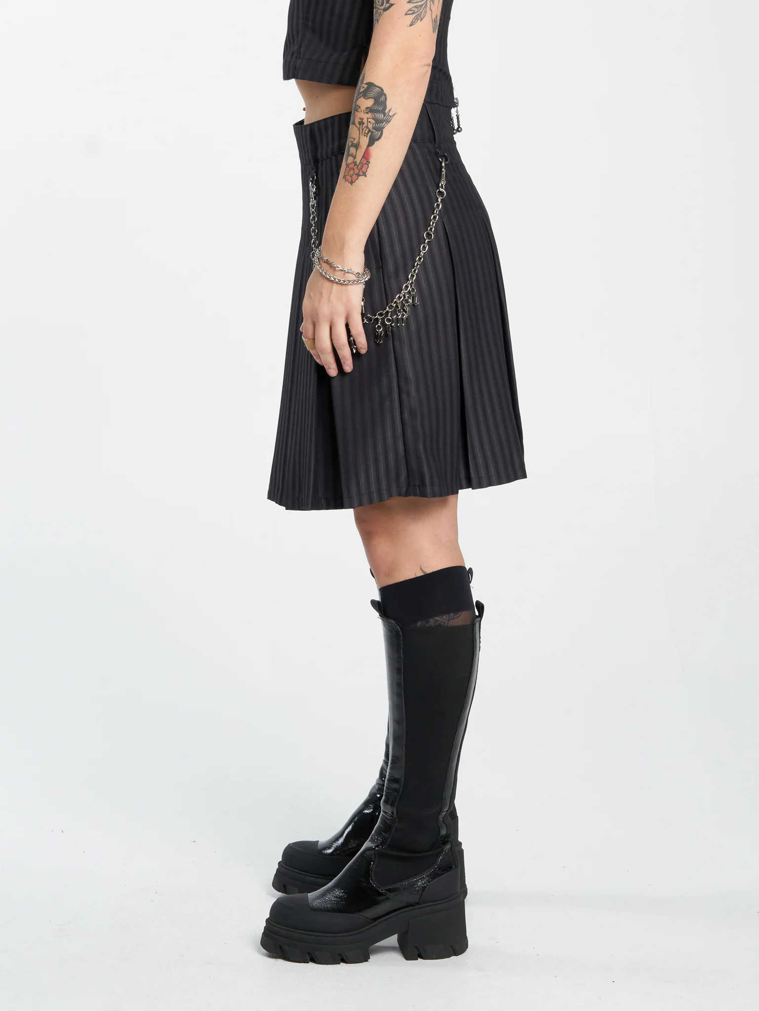 Tick Tock Pleat Skirt - Charcoal - Image 4