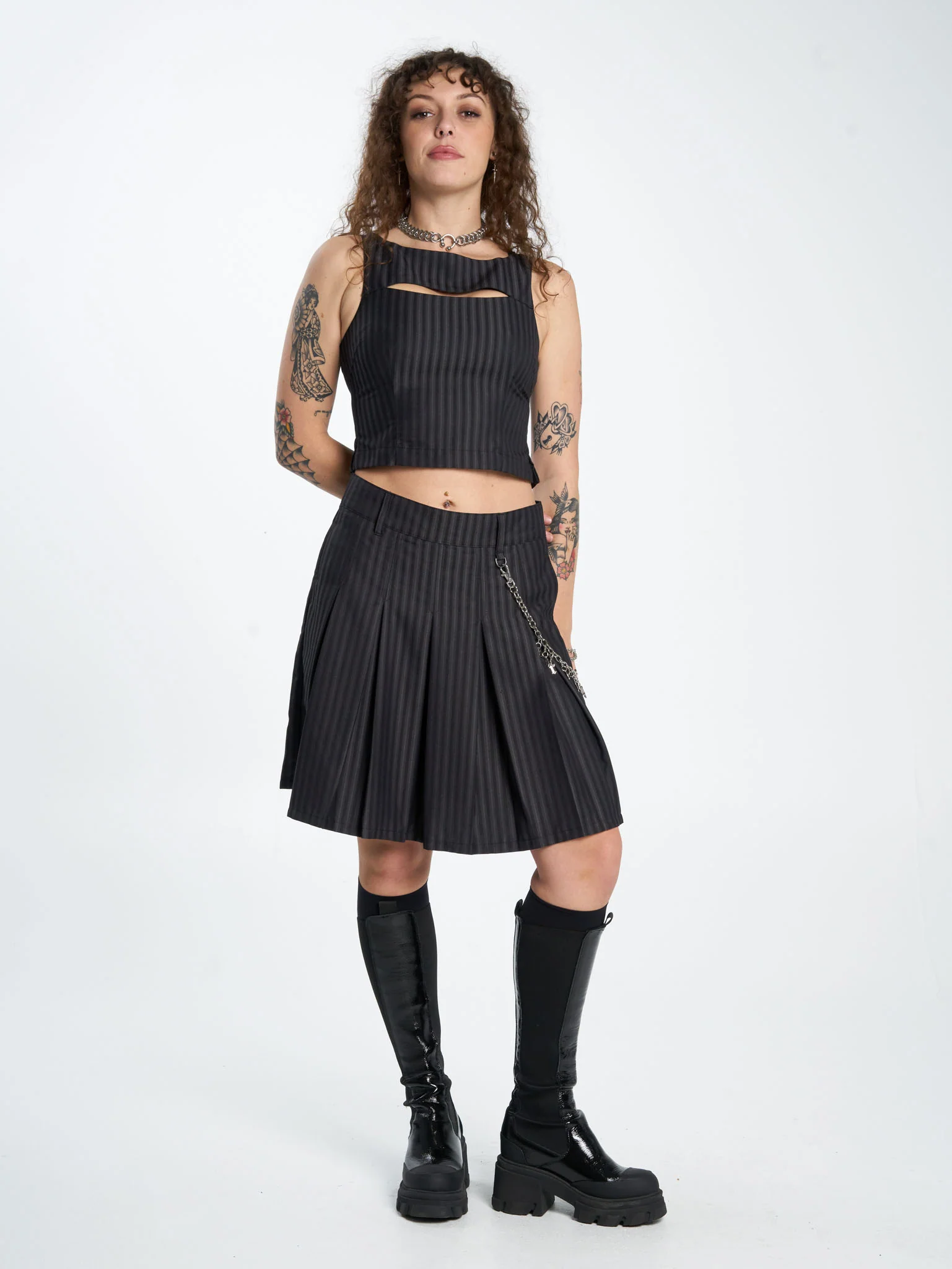 Tick Tock Pleat Skirt - Charcoal - Image 7