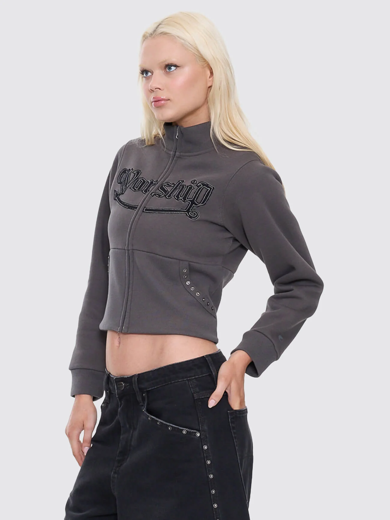 Treasured Y2K Zip Fleece Jacket - Worn Black - Image 3