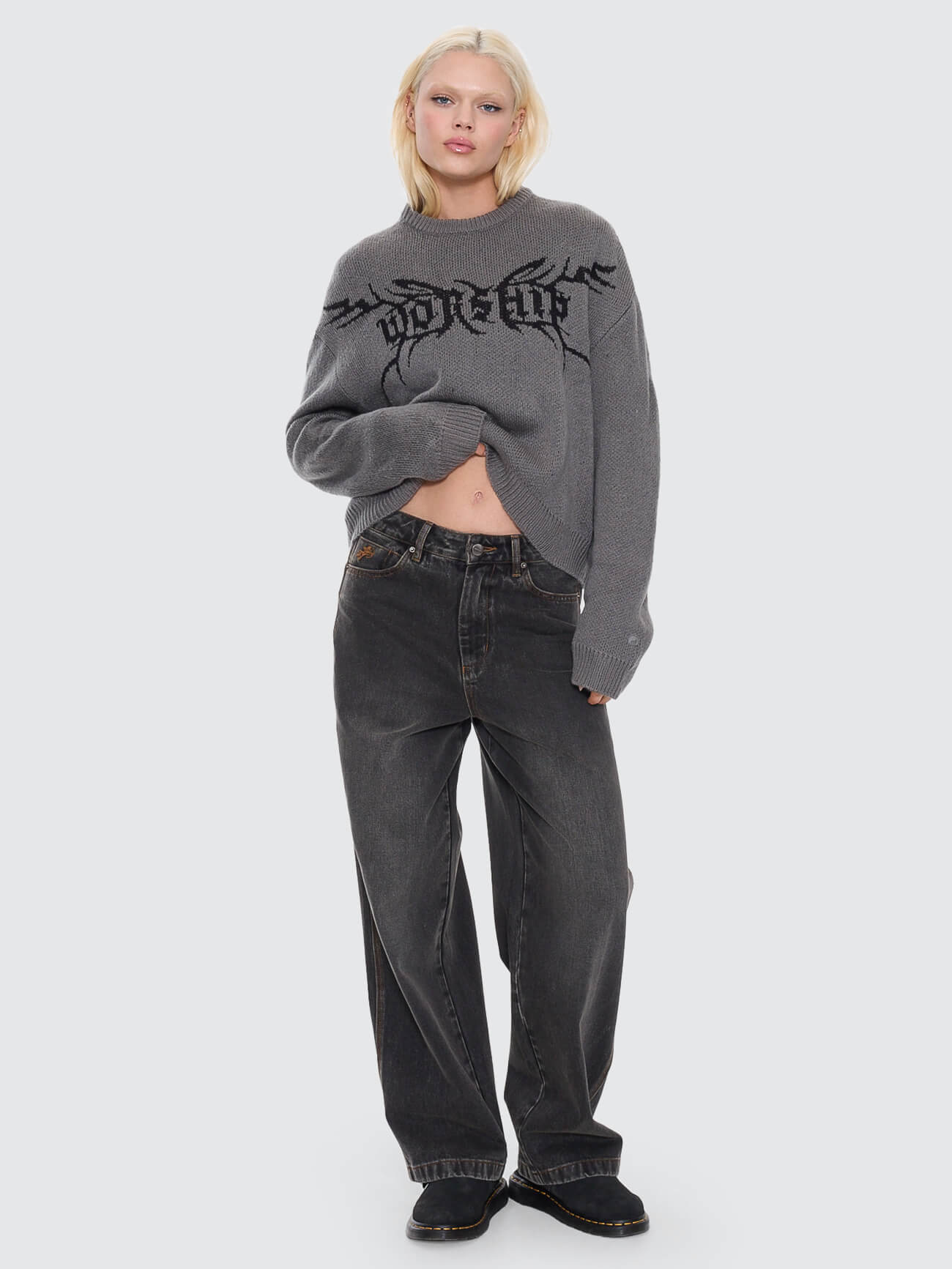 Trudge Box Fit Crew Knit Sweater - Dark Marle - Image 3