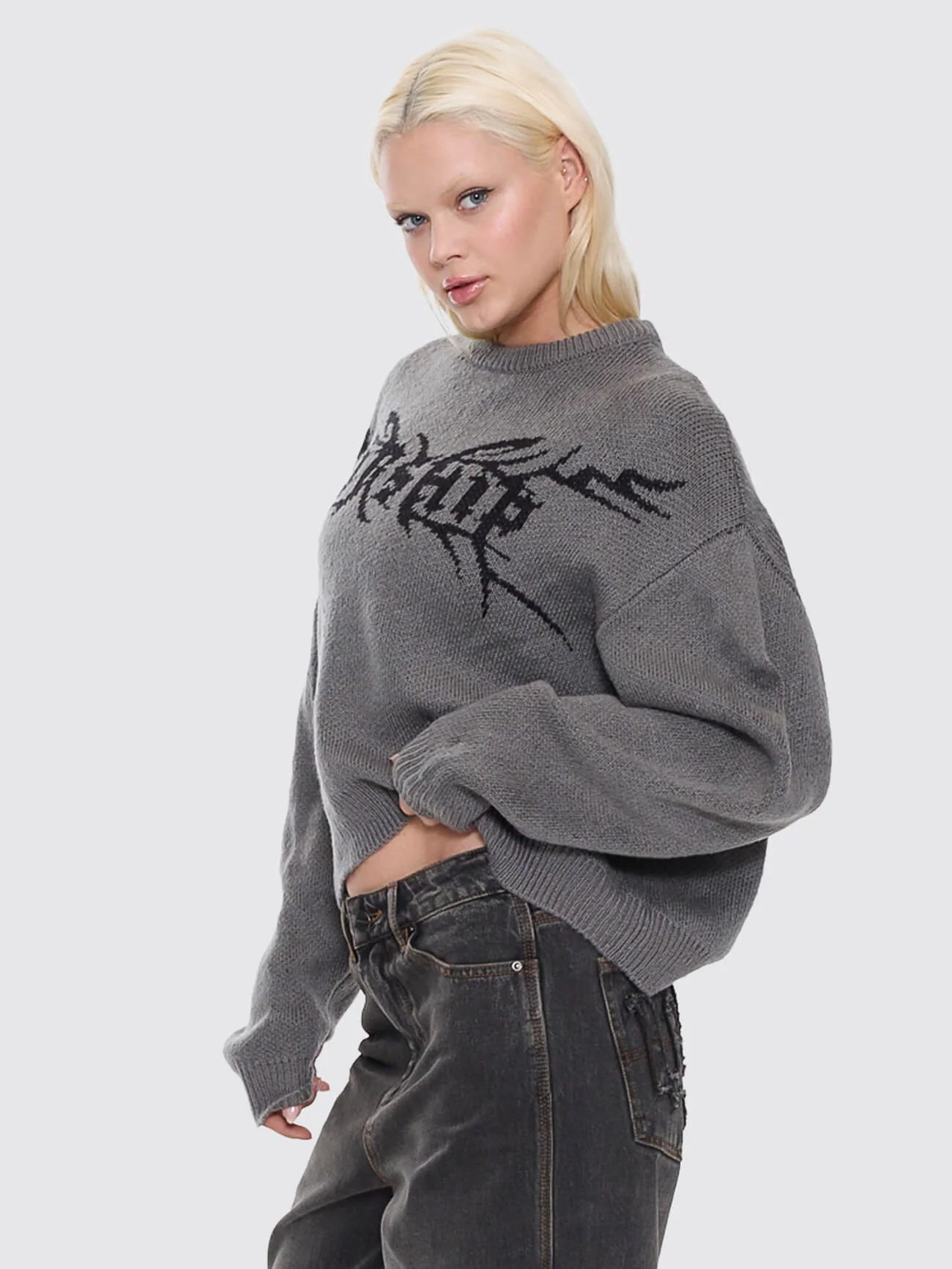 Trudge Box Fit Crew Knit Sweater - Dark Marle - Image 4