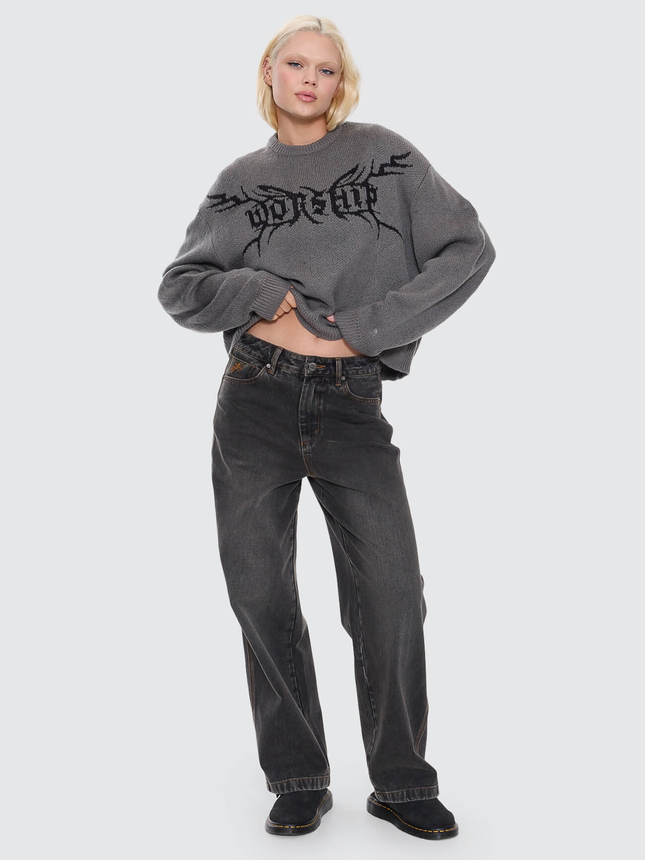 Trudge Box Fit Crew Knit Sweater - Dark Marle - Image 7
