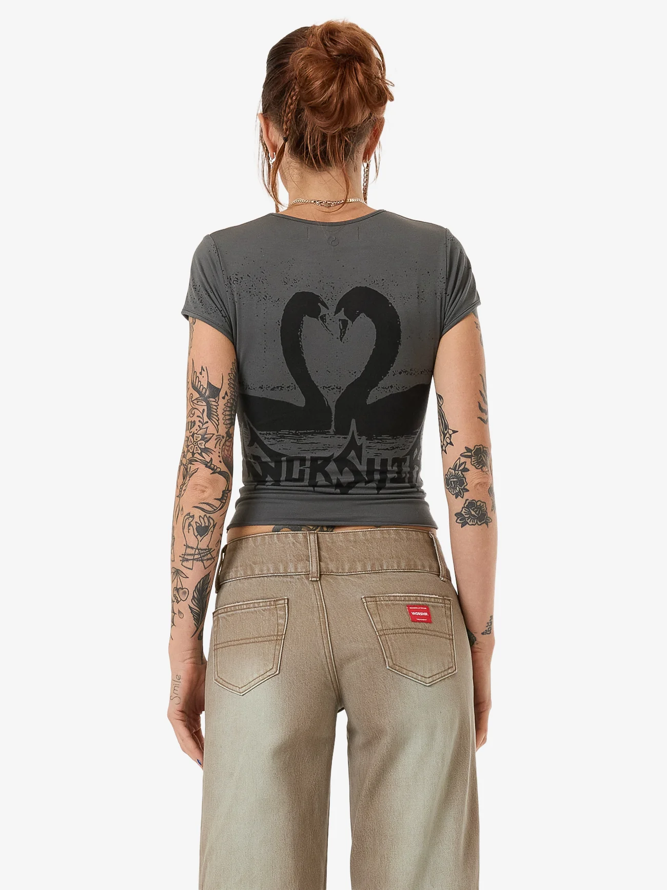 Ugly Duck Cap Sleeve Top - Charcoal - Image 2