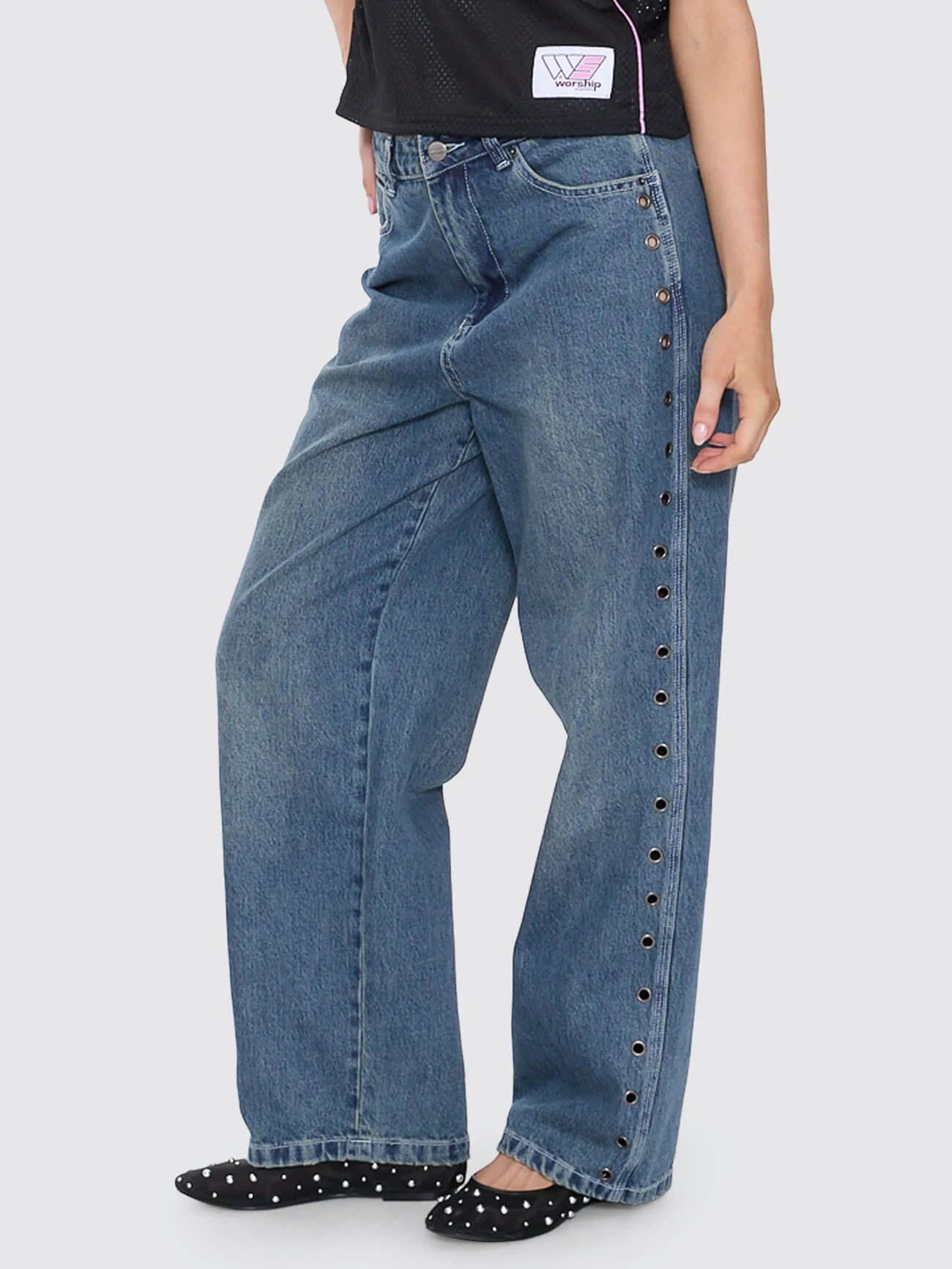 Vortex Big Baggy Jean - Dirty Mid Blue - Image 3