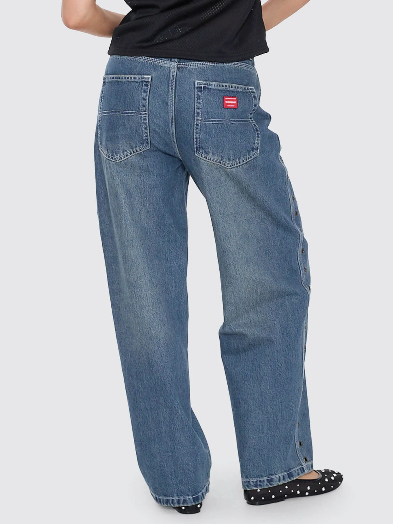 Vortex Big Baggy Jean - Dirty Mid Blue - Image 4