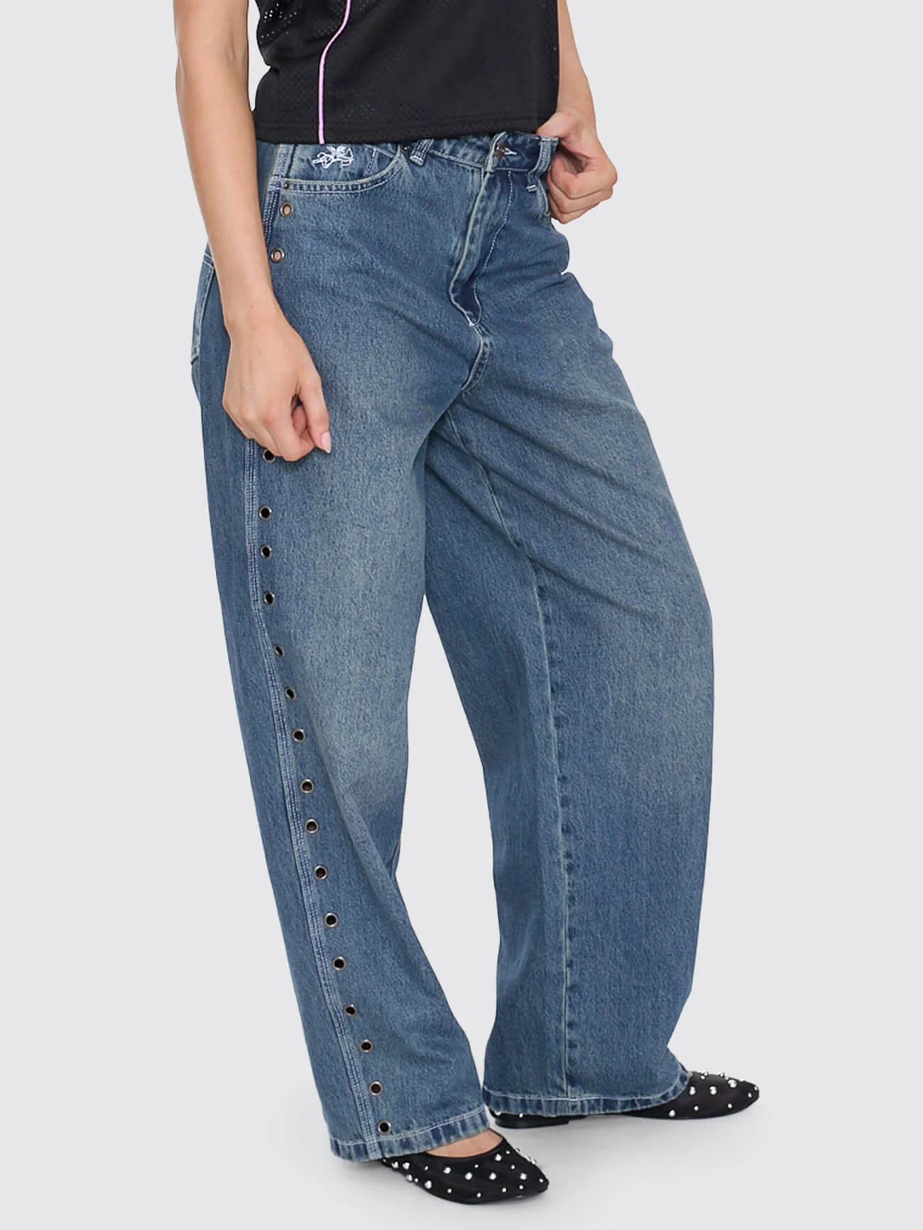 Vortex Big Baggy Jean - Dirty Mid Blue - Image 5