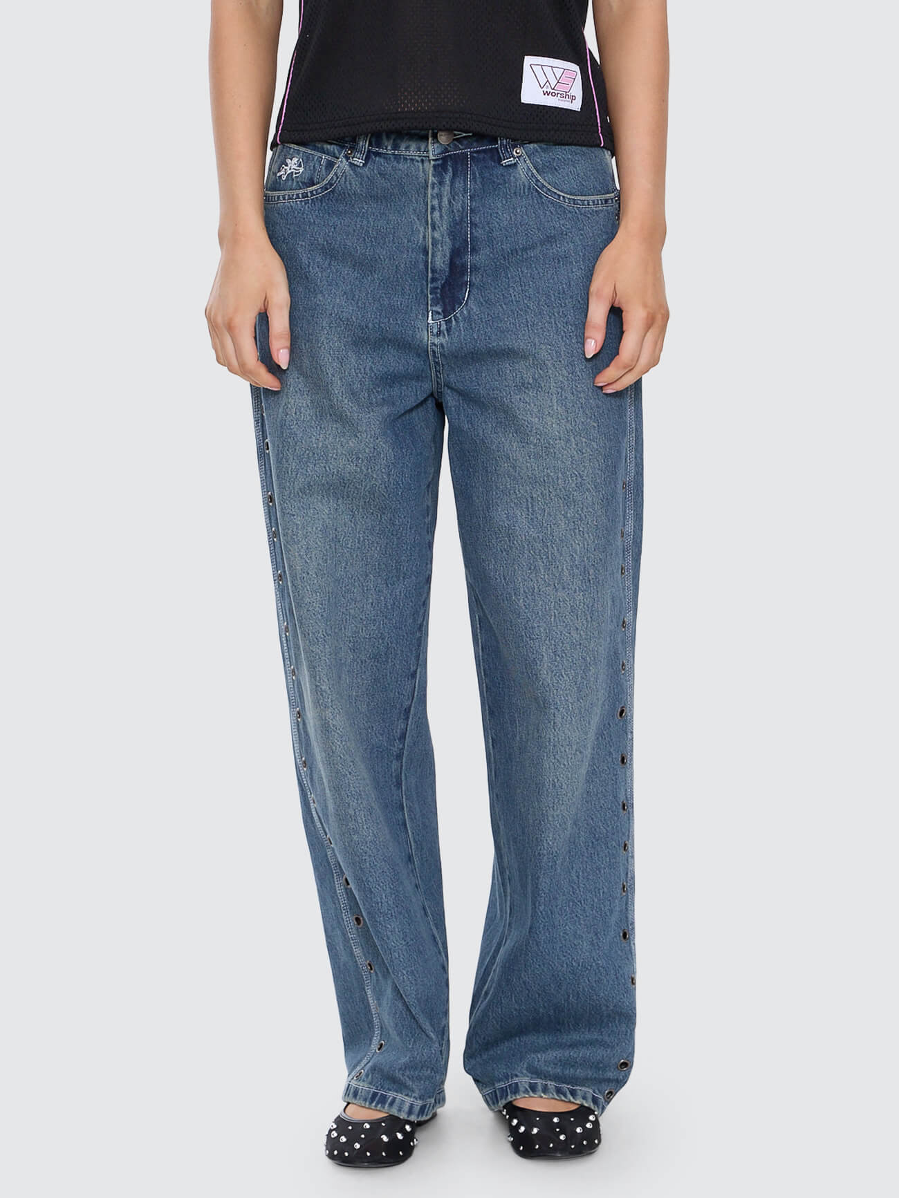 Vortex Big Baggy Jean - Dirty Mid Blue - Image 8