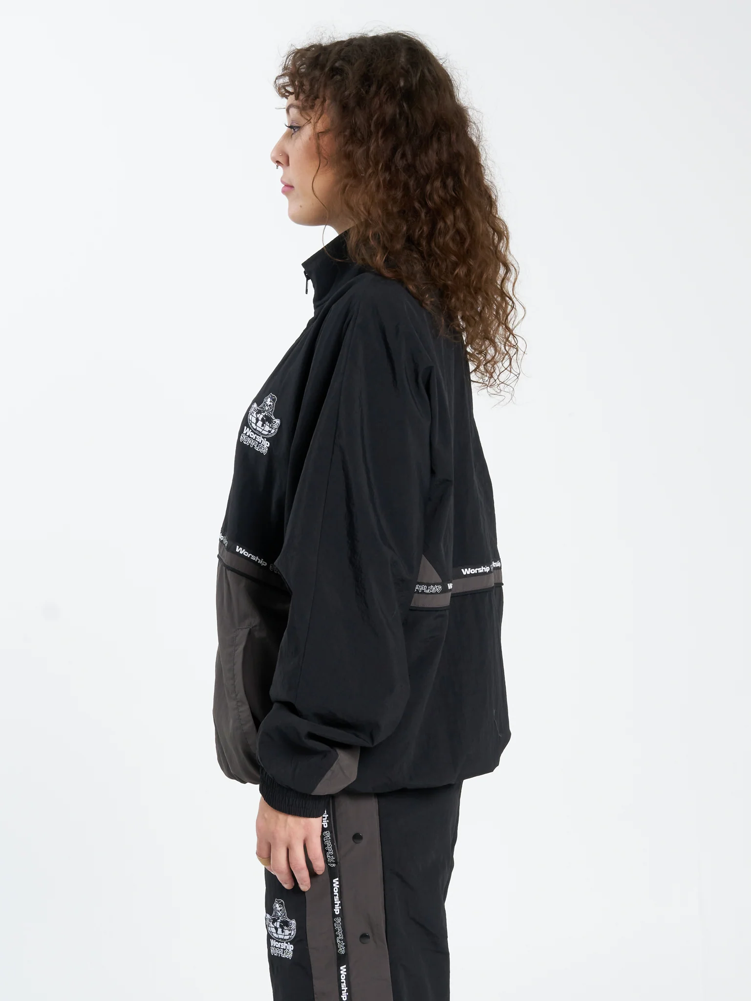 Win Win Crushed Nylon Track Jacket - Black - Image 3