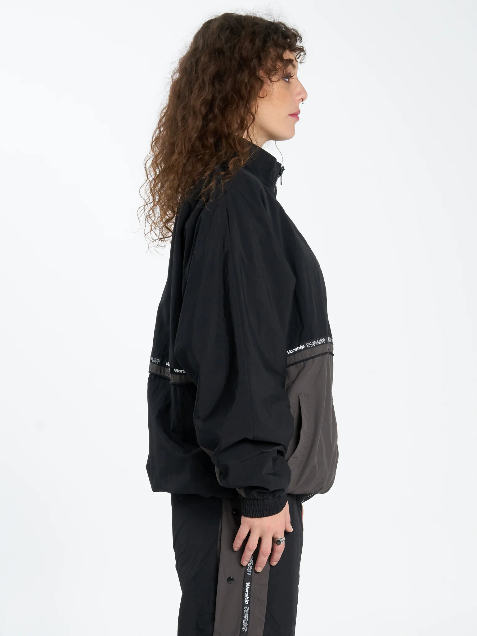 Win Win Crushed Nylon Track Jacket - Black - Image 4
