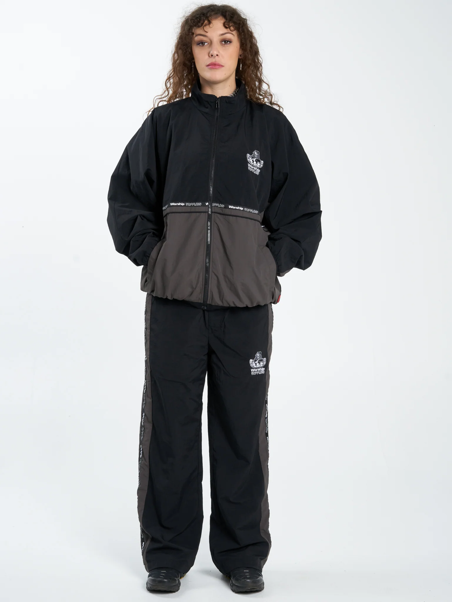 Win Win Crushed Nylon Track Jacket - Black - Image 5