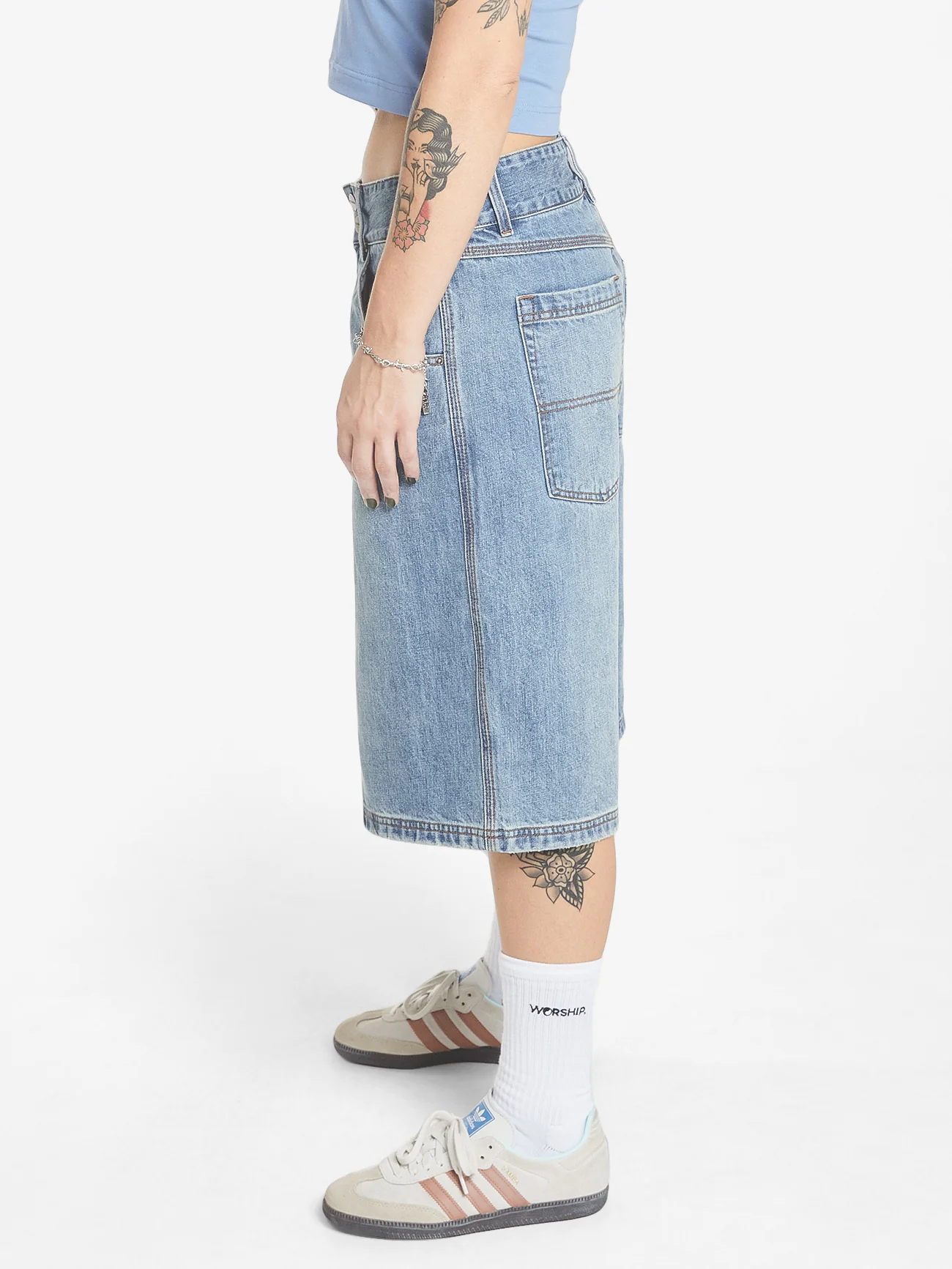 Worship Big Kitty Denim Short - Dirty Raged Blue - Image 4