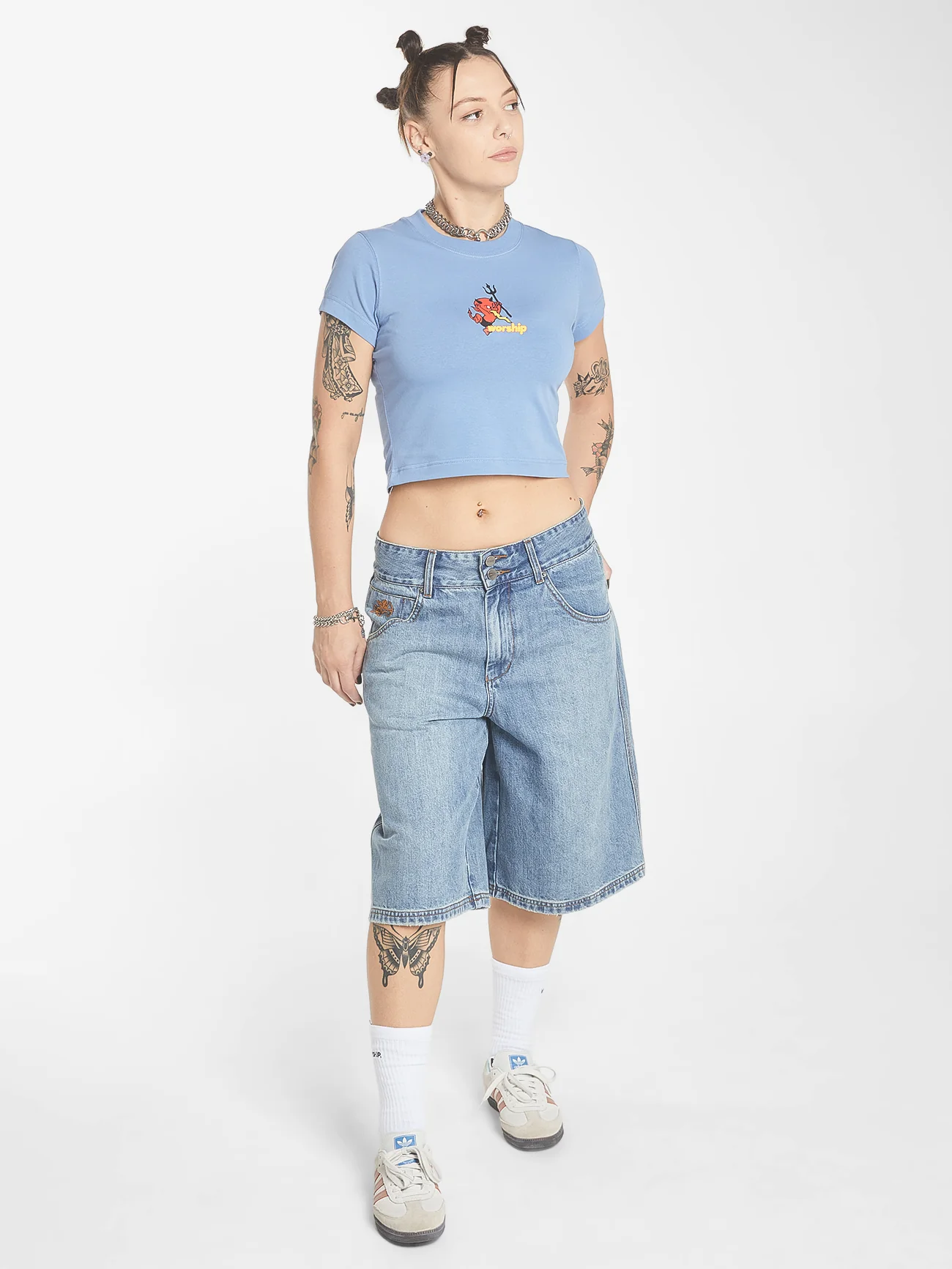 Worship Big Kitty Denim Short - Dirty Raged Blue - Image 5