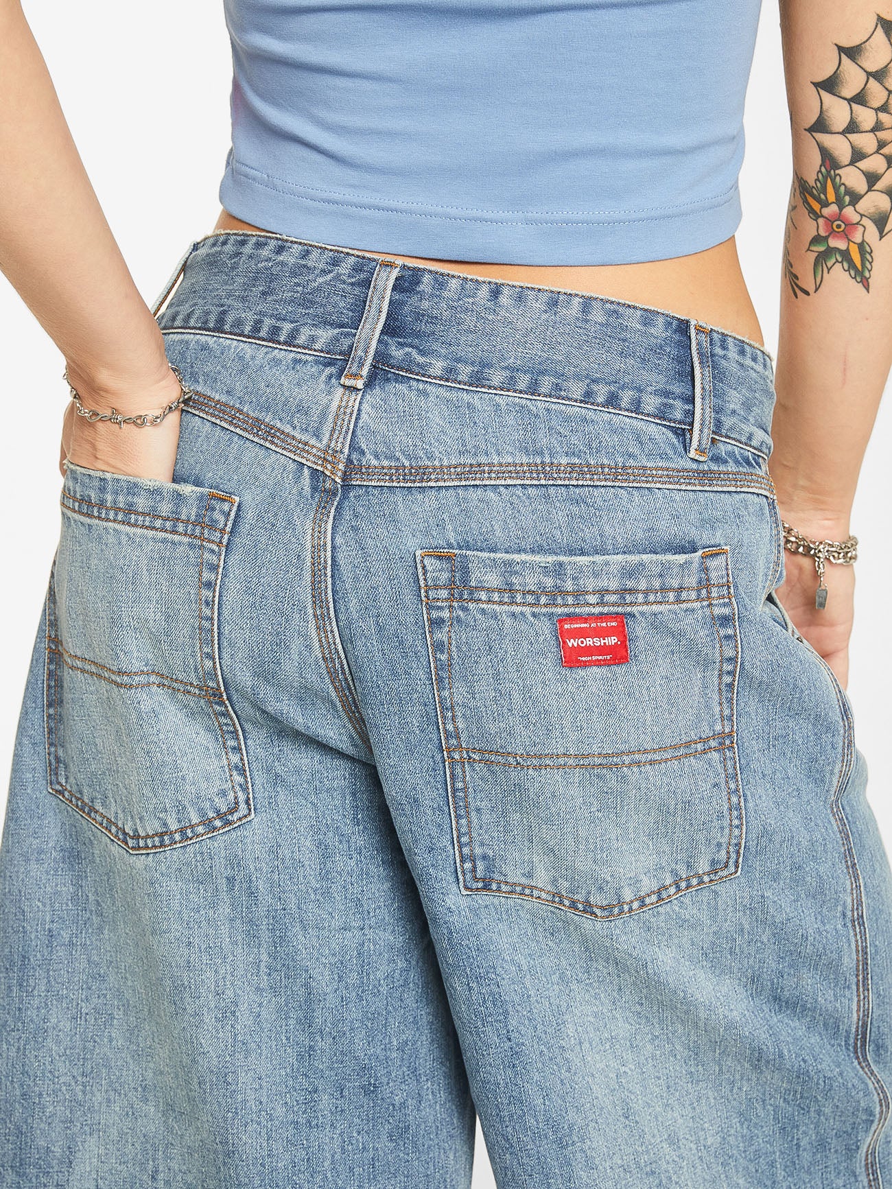 Worship Big Kitty Denim Short - Dirty Raged Blue - Image 6