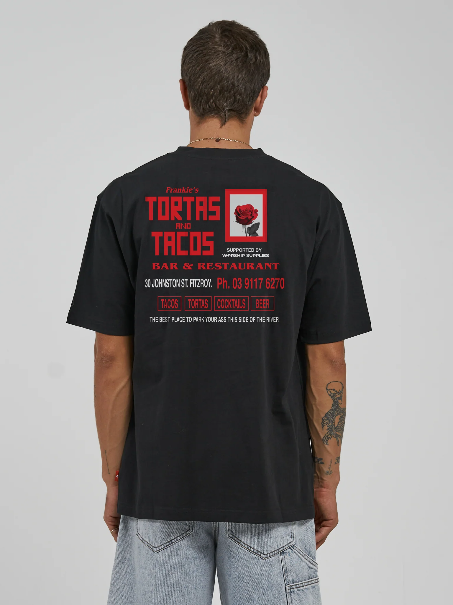 Worship Frankies Tortas And Tacos Tee â€“ Black - Image 2