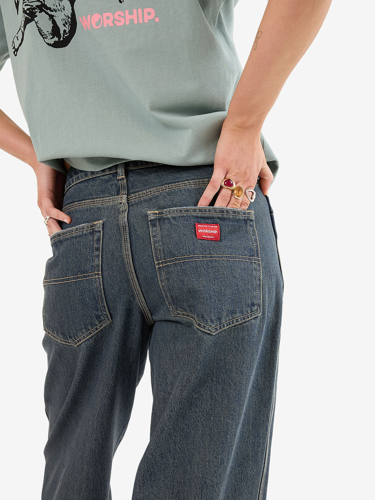 Worship Sloucher Jean - Blasted Blue - Image 6